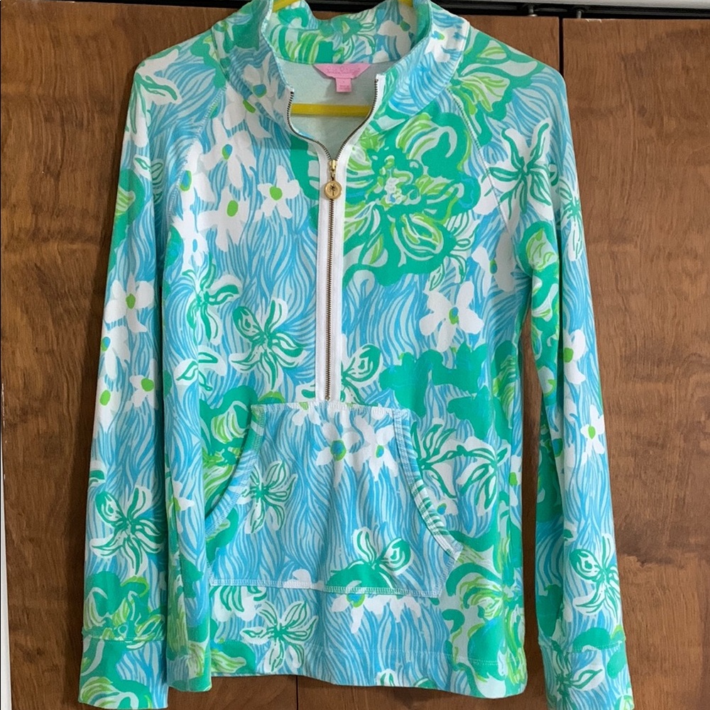 LILY PULITZER..Colorful Floral Quarter-Zip Pullover